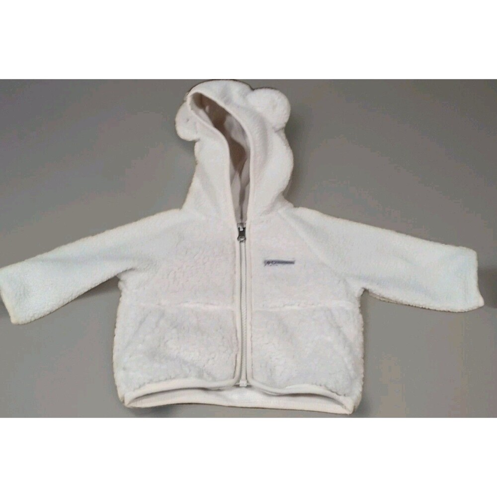 Columbia Infant 3-6M Ivory Sherpa Fleece Hooded Jacket Bear Ears Zip Up EUC